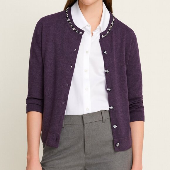 Zara Preppy Rhinestone Embellished Cardigan Sweater Plum M - Picture 5 of 16